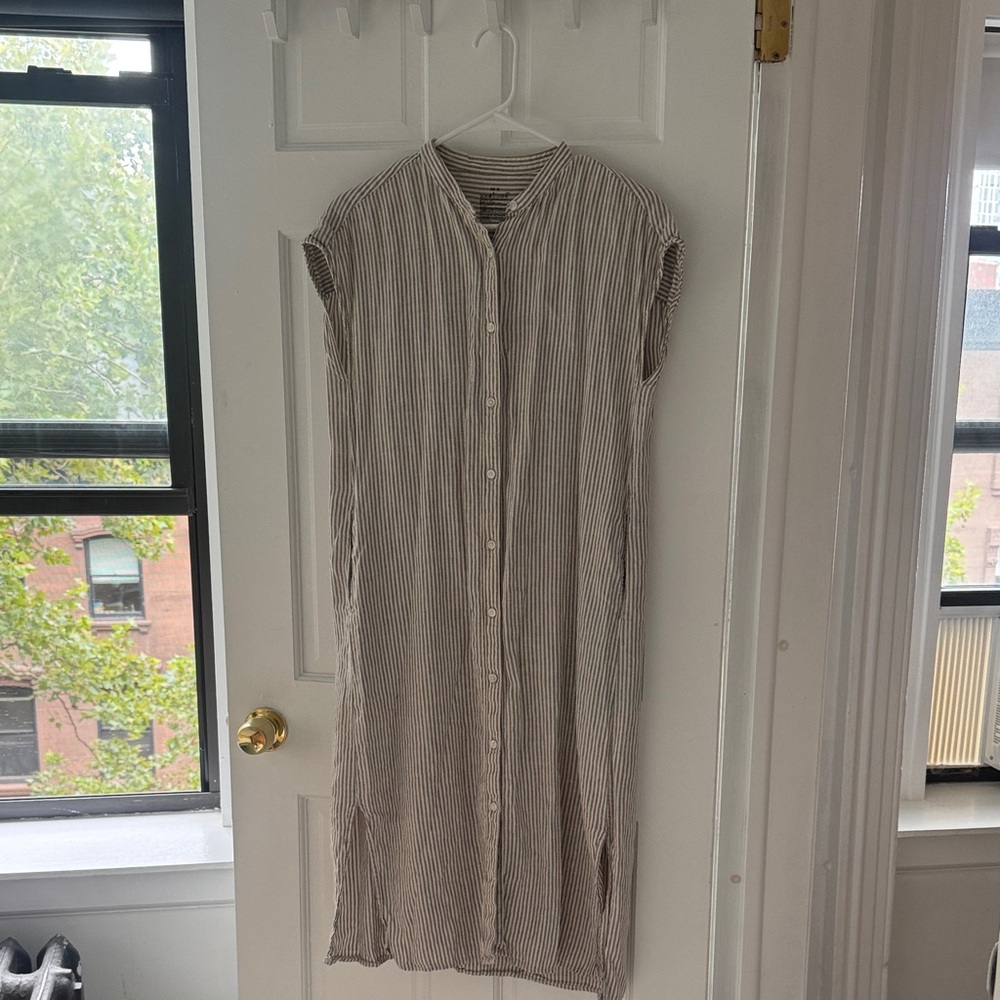 MUJI Striped Button-Front Midi Dress - Neutral Stripe